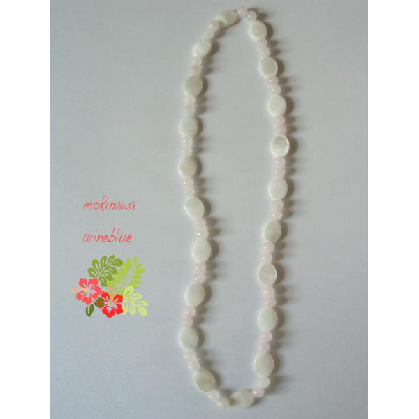 淡水真珠貝とローズクォーツのネックレス 貝殻ネックレス 貝殻