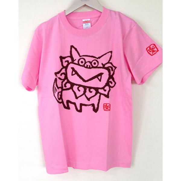 シーサー祭り　あうん　TシャツMサイズ あ・うん シーサー Tシャツ ピンク 沖縄 全国送料無料