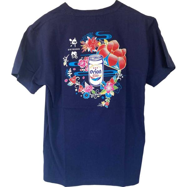 オリオンビールTシャツ 花笠オリオン orion  ディープブルー　紺色