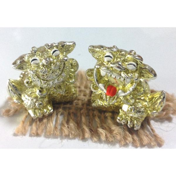 karen　強運お守り　シーズーパネル生地 シーサー置物 なんくるないさー金色ペアーシーサー 金運アップ お守り