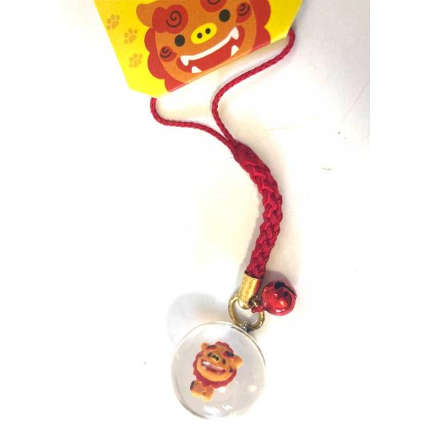 シーサー　ストラップ　可愛い根付けです。　コンパクトなお友達　お守りです　　玉の部分約２cm　　