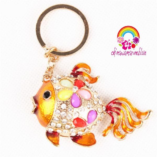 キーホルダー キラキラレインボウ フィッシュ ゴールド Tropical fish