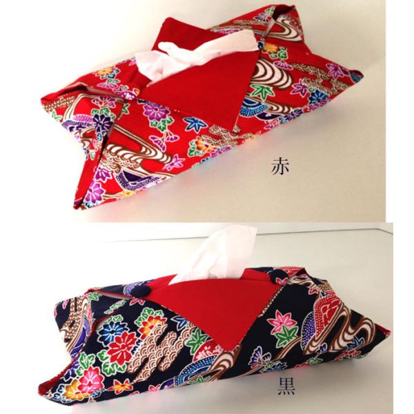ハンドメイド✁︎✁︎ ボックスティッシュカバー       ステッチミモザ／レッド beachstylemarineblue_somebinti