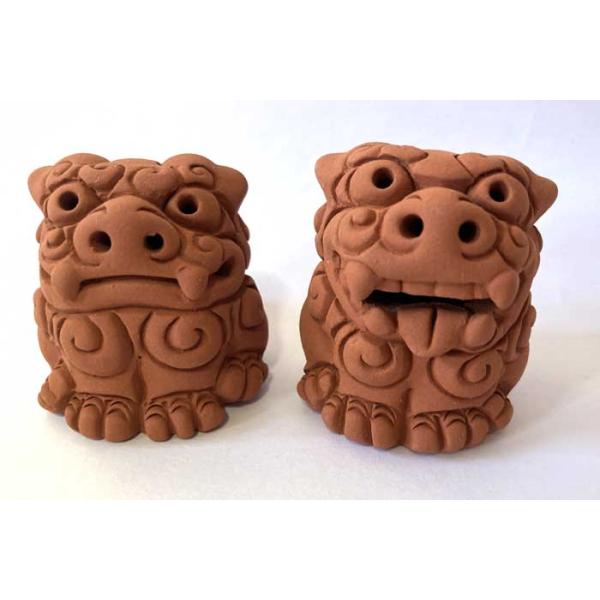 シーサー置物 ミニ立ち立ち シーサー 素焼き : okinawa マリンブルー