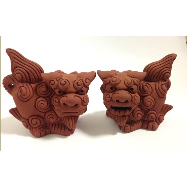 シーサー置物 素焼獅子 横伏せ ペアシーサー 厄除け お守り 沖縄お土産