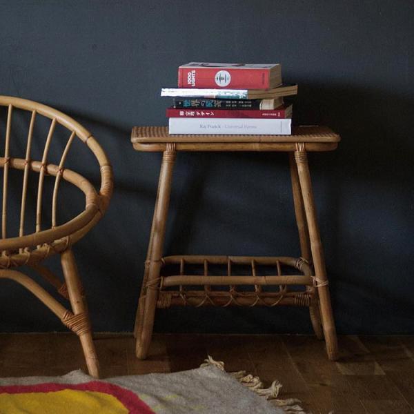 木製 机 サイドテーブル ナイトテーブル ラタンスクエアテーブル TE729