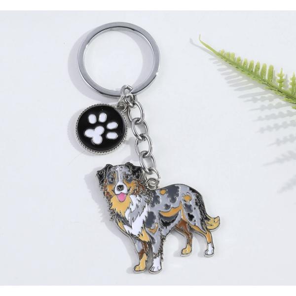 犬型　ボーダーコリー　キーホルダー　キーリング　かわいい　犬　ＤＯＧ　人気　ブルーマール　輸入雑貨