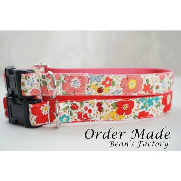 犬用首輪／ハーネス  レトロフラワー（全２色）　オーダーメイド品　子犬　小型犬　中型犬　春　花柄　小花　１０ｍｍ／１５ｍｍ／２０ｍｍ幅