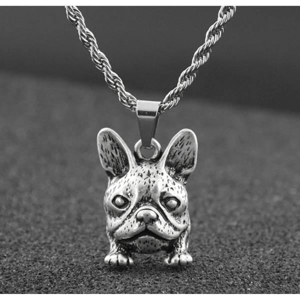 フレンチブルドッグ　ネックレス　シンプル　アンティークシルバー　銀古美　大き目　輸入雑貨　アクセサリー　犬　フレブル　犬柄　再入荷