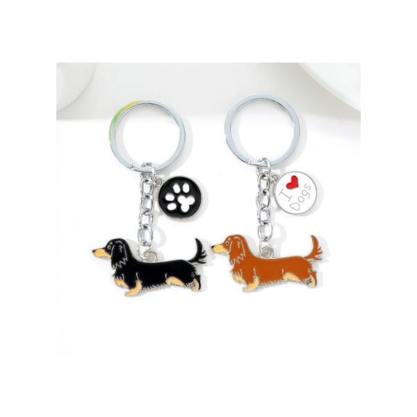 ダックス型のキーホルダ ブラタン チョコタン 横向き エナメル 輸入