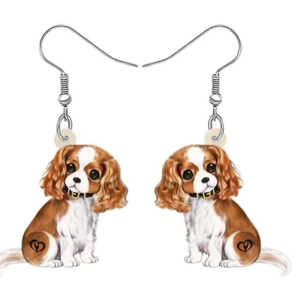 キャバリア　ピアス　アクリル　軽量　輸入雑貨　アクセサリー　フラット　平面　かわいい　フックピアス　ブレンハイム　犬　DOG