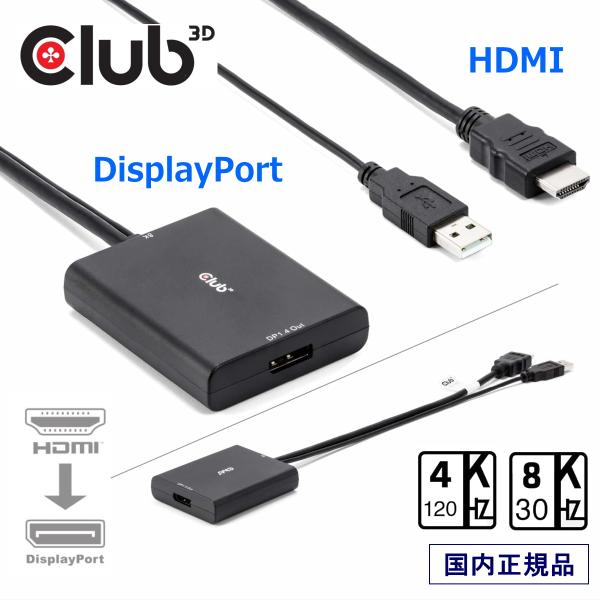 国内正規品 Club3D HDMI オス to DisplayPort メス 4K120Hz 8K30Hz