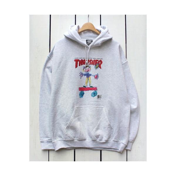 THRASHER（スラッシャー） プリントプルパーカー アッシュグレー 裏