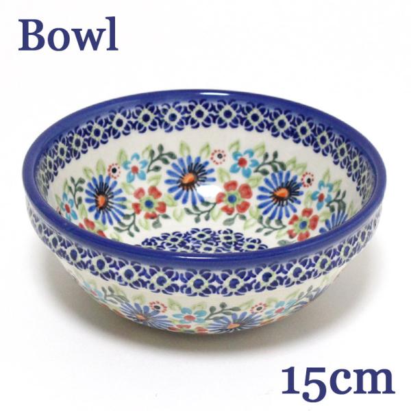 フラワースタンド 陶器ボウル付き ポーランド陶器・食器 ボウル L 15cm 花とりどりと青い縁花 WIZA社
