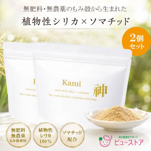 正規販売店 Kami -神- 60g 2個セット 無肥料・無農薬もみ殻シリカパウダー 量子食品 植物性シリカ ソマチッド 微粉砕籾殻シリカ