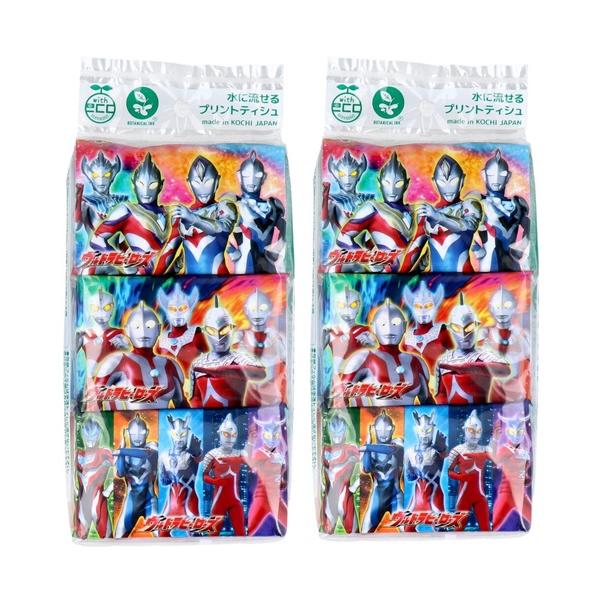 【 2個セット 】【ランダム】 水に流せるプリントティシュ ウルトラヒーローズ 16枚(8組)×6個入 ポケットティッシュ