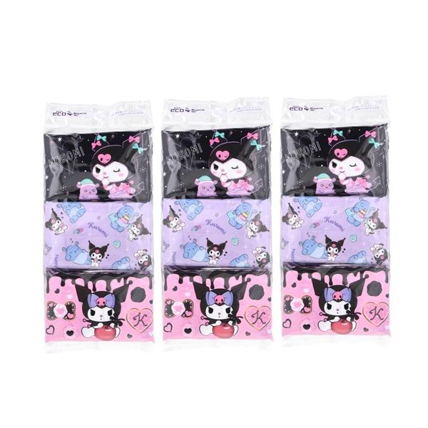 【 3個セット 】 水に流せるプリントティシュ クロミ 16枚(8組)×6個入 ポケットティッシュ グッズ クロミちゃん kuromi 子供