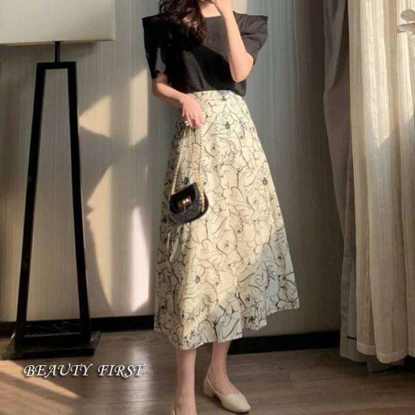 新品タグ付き　インゲボルグ　裾切り替え花柄ひざ丈スカート　チューブトップ 新品タグ付きインゲボルグ裾切り替え花柄ひざ丈スカートチューブ