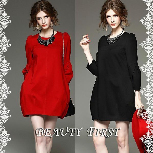 バルーンミニ丈ワンピース 七部袖 レディース ブラック黒 レッド赤 ワンピース 膝上丈 パーティー イベント 厚手 Hzbro Beauty First 通販 Yahoo ショッピング