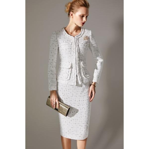 ノーカラーツイードジャケット レディース スーツ 長袖 ラメ感 光沢感 ジャケット 高級感 上品 エレガント 結婚式 披露宴 パーティー ホワイト シルバーグレー Buyee Buyee 日本の通販商品 オークションの代理入札 代理購入