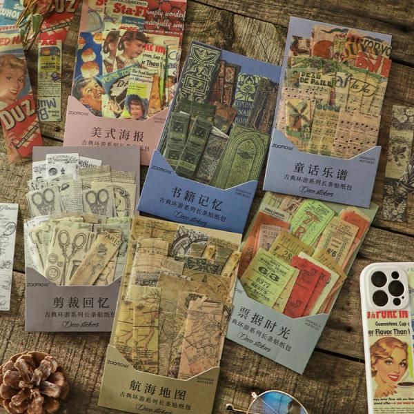 40枚 フレークシール コラージュ 素材 メッセージ 工作素材 海外雑貨 ステッカー フォト おしゃれ レトロ 文字 インスタ トレカデコ