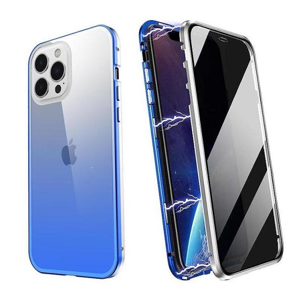 iPhone 13 ProMax ケース iPhone 13 ProMax アルミ枠 両面強化ガラス 覗き見防止タイプ スマホケース グラデーションブルー #1148057