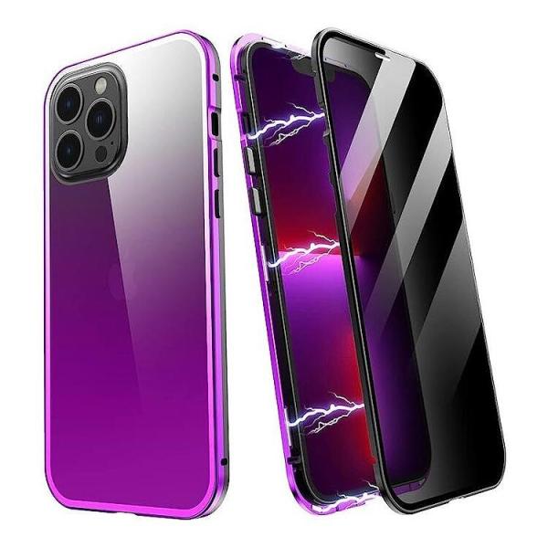 iPhone 13 ProMax ケース iPhone 13 ProMax アルミ枠 両面強化ガラス 覗き見防止タイプ スマホケース グラデーションパープル #1148058