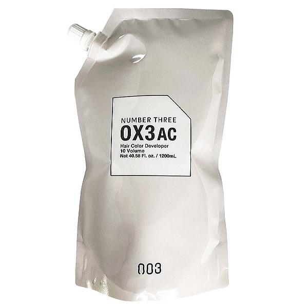 商品名     ナンバースリー OX3AC 1200ml内容量     1200ml商品説明●ナンバースリーカラー剤の専用オキシ 3% AC（アルカリキャンセル）です。■使用方法■●ご使用の際は必ず箱の内側にある使用説明書をよく読んで正しく...