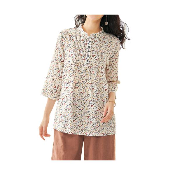 60 70 古着ポッピーフラワープリント五分袖ラングブラウス