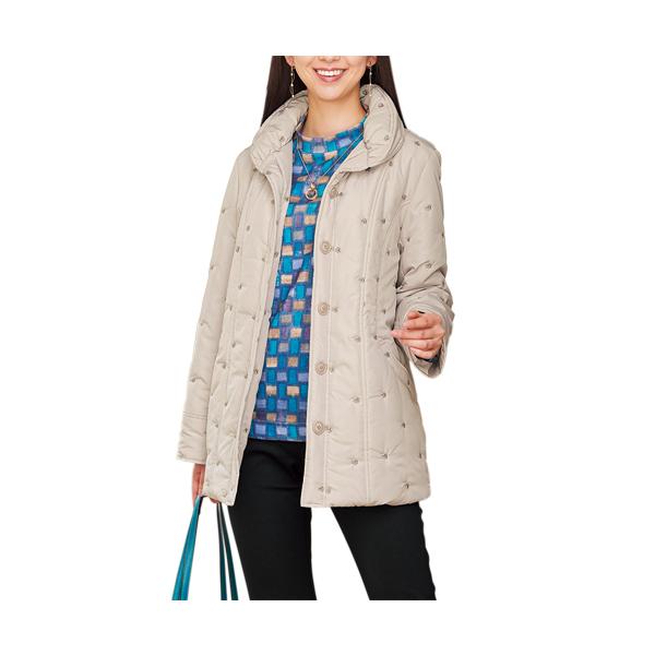 秋冬 暖か中わた刺しゅうジャケット（全3色） 中綿 ハーフコート
