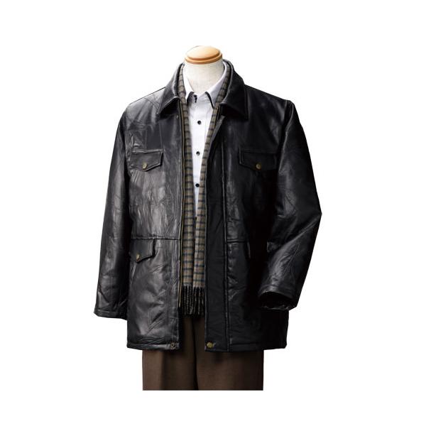 パッチワーク軽量コート ハーフコート レザー ブラック 黒 メンズ 紳士