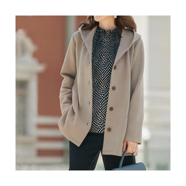 フード付ジャカード カットソージャケット グレー フード付き