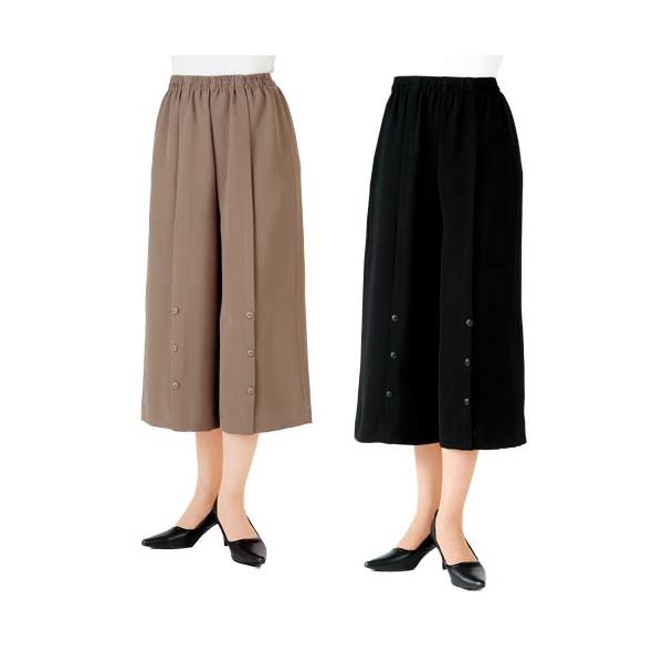 キュロットスカート キュロットパンツ レディース 日本製 ヴィクトリアンキュロット 2色組 ブラック ブラウン 婦人服 ミセス シニア 女性 黒 茶色 無地 デザインボタン シンプル ビクトリアン ファッション 50代 60代 70代 80代 母の日 お母さん 春夏　natu　p25770 日本製 ヴィクトリアンキュロット 2色組 ブラック ブラウン キュロット