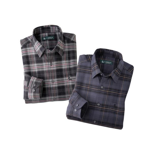 カルビア 起毛ストレッチシャツ 2色組 シャツ カジュアルシャツ 長袖シャツ チェックシャツ メンズ 紳士服 シニア 男性 大人 ストレッチ素材 ブラック グレー チェック柄 胸ポケット付き ファッション 40代 50代 60代 70代 80代 父の日 お父さん 秋冬　uka　p27266 カルビア 起毛ストレッチシャツ 2色組 シャツ カジュアルシャツ 長袖