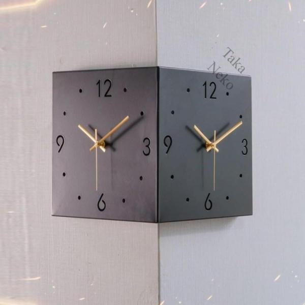 クリエイティブな壁掛け時計デザイン：当社の両面コーナー壁掛け時計は、中空の数字、正確な針の動き、両面デザインが特徴で、柱や廊下のコーナーへの設置に適しています。 数字の切り抜きがスタイリッシュでシンプルな壁掛け時計。 電池式デジタル壁掛け時...