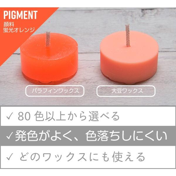ワックスの着色に最適な顔料です。少量の使用でも発色がよく、ワックスに溶けやすく、色落ちしにくいのも特徴です。パラフィンワックスをはじめ、大豆ワックス、パームワックス、みつろうなどのワックスの着色用として利用できます。使用量の目安：キャンドル...