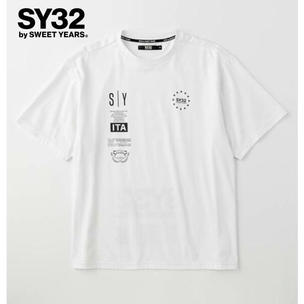 SY32 ホワイト クルーネックシャツ ゴルフ SY32 ホワイト クルーネックシャツ