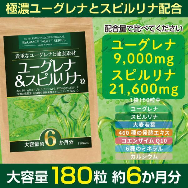 ユーグレナ サプリ サプリメント 女性 男性 スピルリナ ミドリムシ 高配合 約６ヶ月分 濃いユーグレナ 大麦若葉 酵素 日本製 ネコポス 送料無料