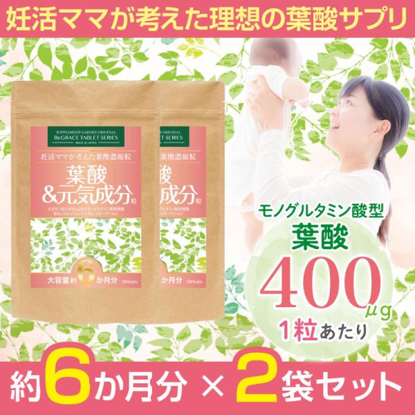 葉酸サプリ 葉酸 鉄 鉄分 妊活サプリ マルチビタミン 大容量 高配合 約６ヶ月分×2袋セット モノグルタミン酸型 爆買