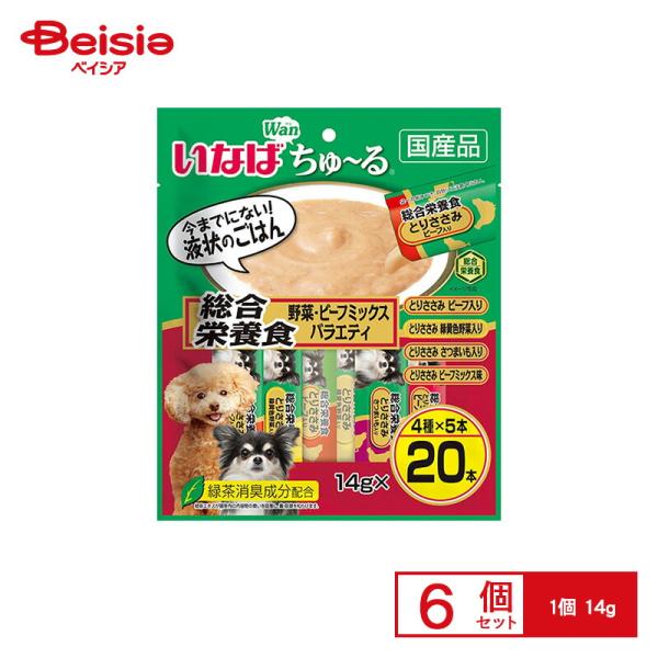 他サイト： ちゅーる いなば食品 INABAちゅ〜る20総合栄養食とりささみ野菜・ビーフミックスバラエティ14g ×6個の商品画像