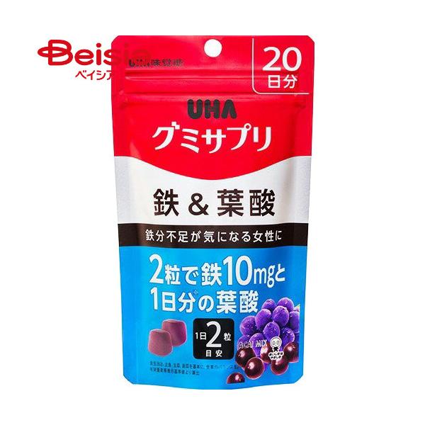 ユーハ味覚糖 グミサプリ 鉄＆葉酸 40粒 | 鉄分不足 鉄分サプリ 葉酸サプリ 鉄グミ 葉酸グミ 鉄補給 葉酸補給 グミサプリ グミ 鉄剤 グミ鉄剤