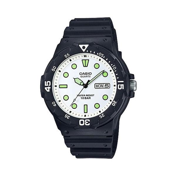 メーカー：カシオJAN：4549526295638型番：MRW-200HJ-7EJH■商品説明■●日付表示付きの三針時計です。●回転ベゼルと10気圧防水を搭載しています。●スポーティーデザイン■仕様■・サイズ(約):縦47.9×横44.6×...