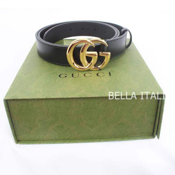 GUCCI メンズ ベルト グッチ レザー 黒 バックル GG マーモン