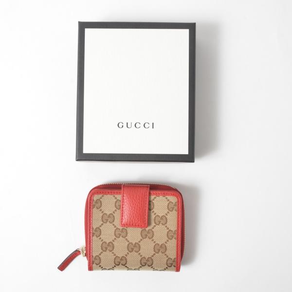 GUCCI グッチ GGキャンバス 二つ折り長財布 ブラウン　レッド bella-italia1956_860