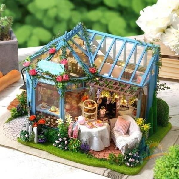 ドールハウス ミニチュア 手作りキット 薔薇庭園のあるティーハウス ケーキ アドバンスト 紅茶 お花 フラワー 花屋 ビニールハウス カフェ イギリス おしゃれ
