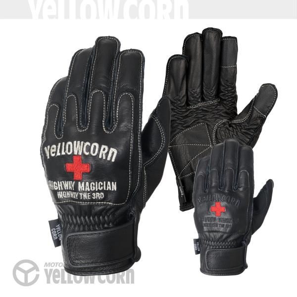 【極美品】YeLLOW CORN:レザーグローブ:バイク用:G-2002 YeLLOW CORN イエローコーン G-2002 レザーグローブ（ブラック