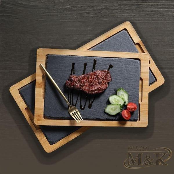 鉄板焼きプレート 大型鋳鉄ステーキプレート 木製ベースのグリドル 33×23cm M＆K（株） ステーキパングリルサーバープレート 庭づくり