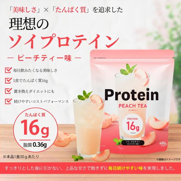 プロテイン ソイプロテイン ホエイプロテイン Wプロテイン ピーチティー味 16食分 たんぱく質16g 国内製造