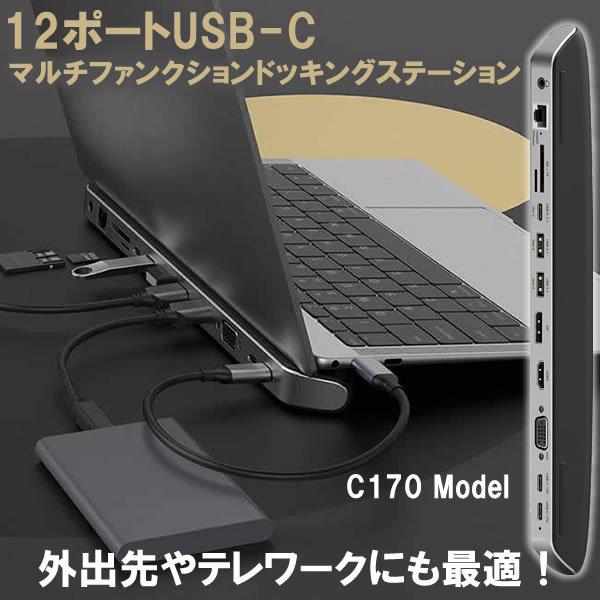 USBハブ 3.0 薄型 軽量 Type-C ドッキングステーション 12in1 高速転送