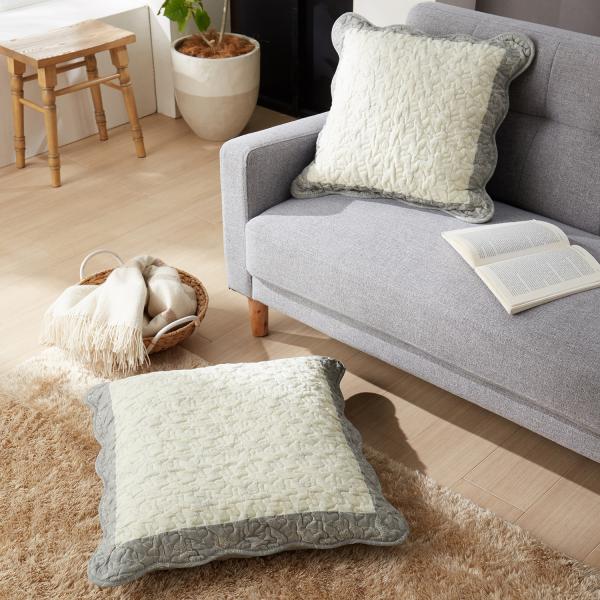 フラワー刺繍のスカラップクッションカバー・座布団カバー 約55X59